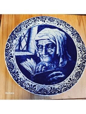 Vintage 30s Boch Freres La Louviere Belgium Delft Blue "Fisherman's Wife" Plate